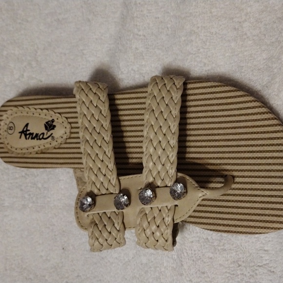 Anna, women's two strap jeweled sandal in tan. - Picture 3 of 5